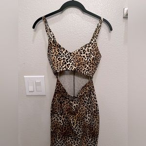 Leopard sexy mini cut out open dress